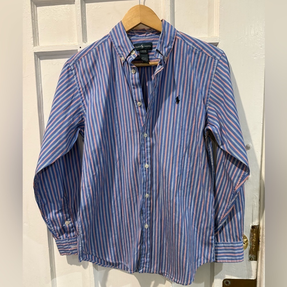Ralph Lauren Men's Shirt with Blue and Pink Stripes